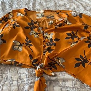 Orange floral long sleeve blouse